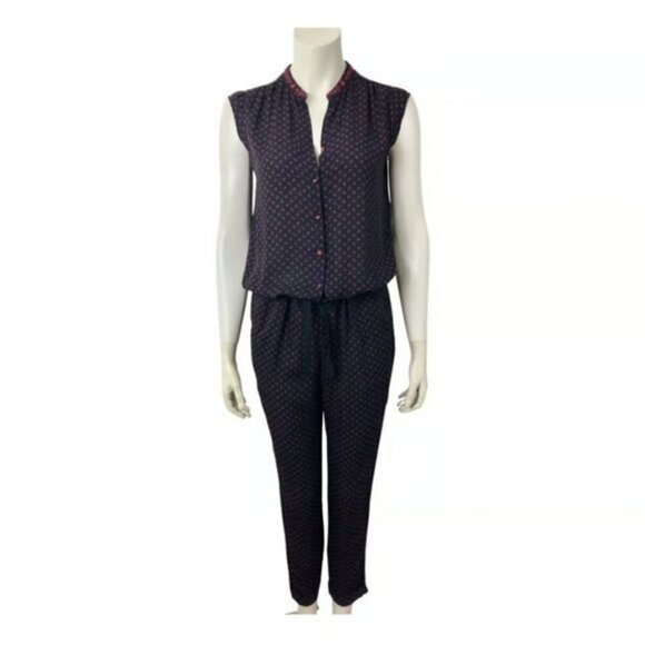 MAISON SCOTCH | Hawaiian jumpsuit hibiscus navy coral red sz 6 - Picture 1 of 11